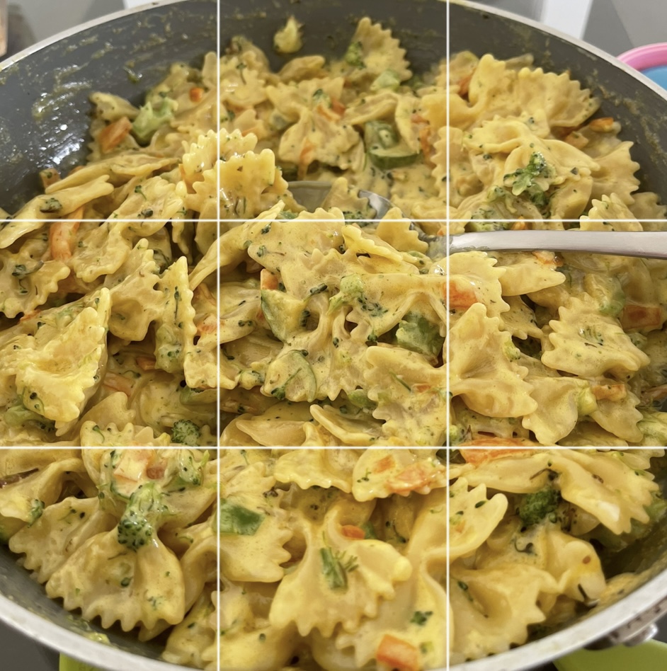 Macarrão com legumes e nata